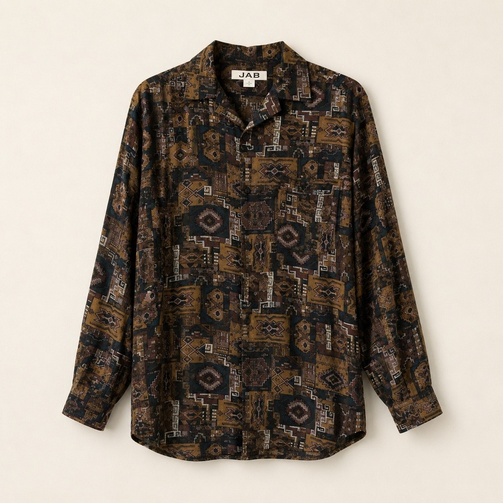 JAB Mens 100% Silk Vintage Southwestern Button Down Shirt Large RN 59499